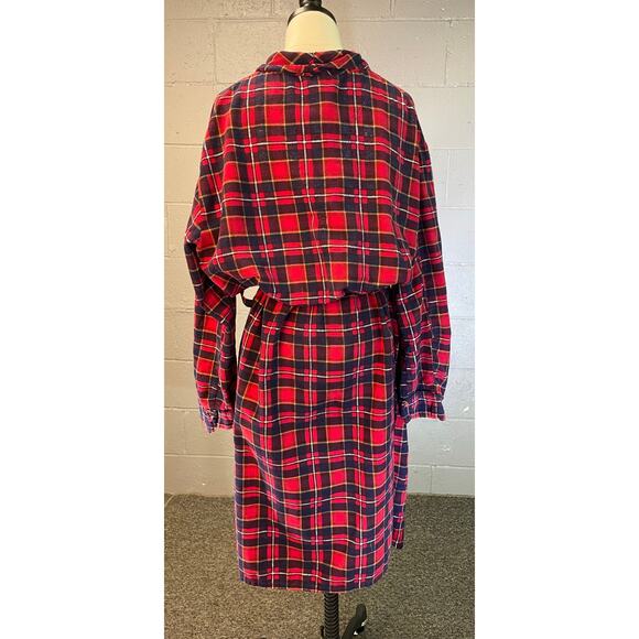 Vintage 1960s Plaid Cotton Flannel Robe XL Red Blue - Picture 11 of 11